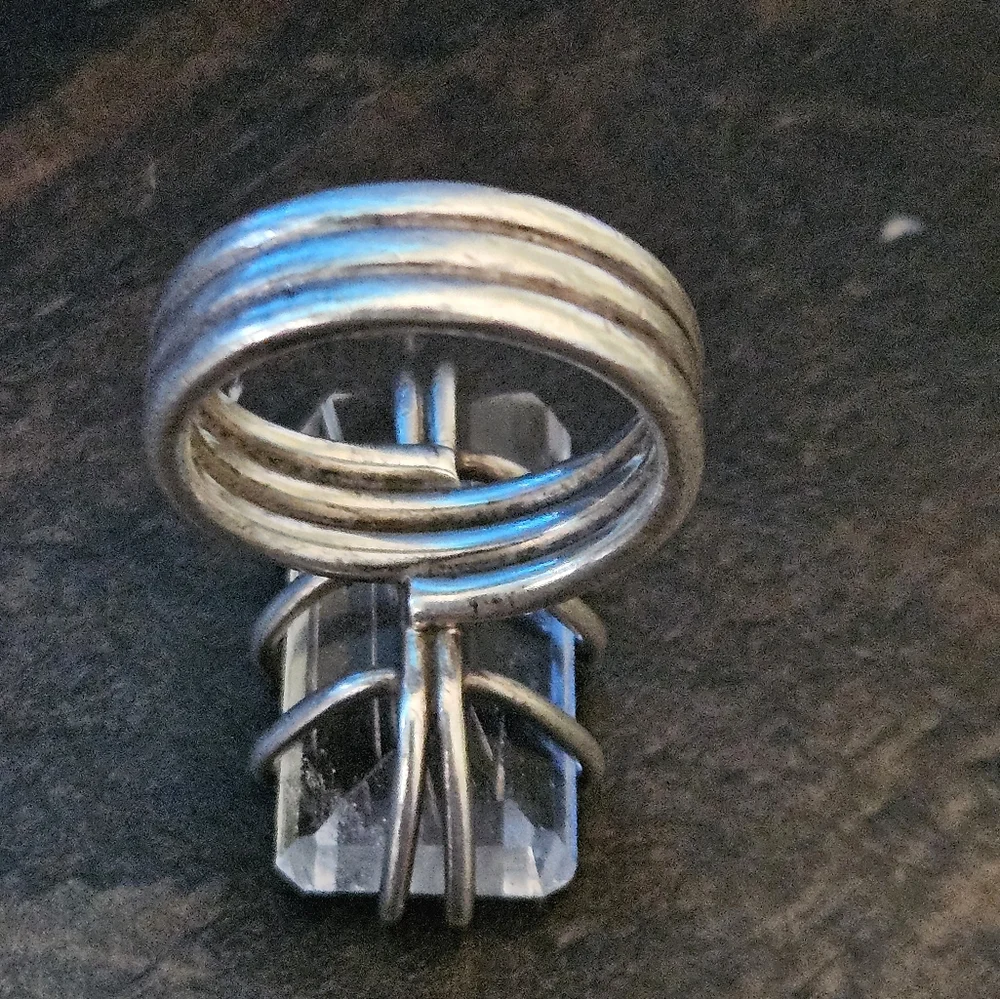 Vintage Huge Rutilated White Quartz Sterling Silver Ring - Picture 5 of 14